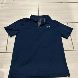 Under Armour Polo Shirt Youth XL Navy Blue Loose Fit Performance Heat Gear Golf